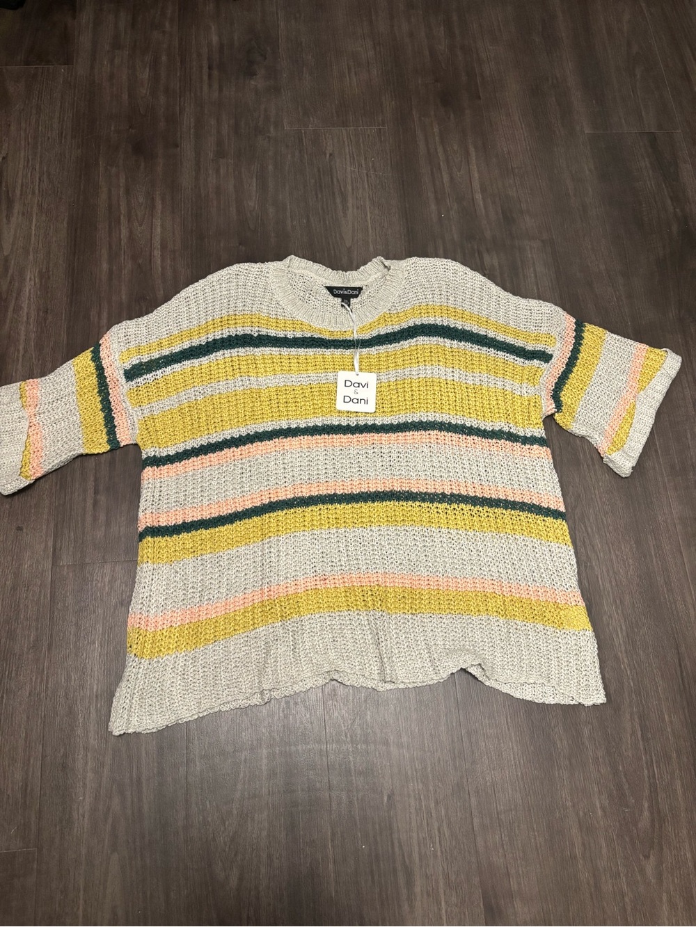 Davi & Dani Cream Striped Knit Sweater XL NWT